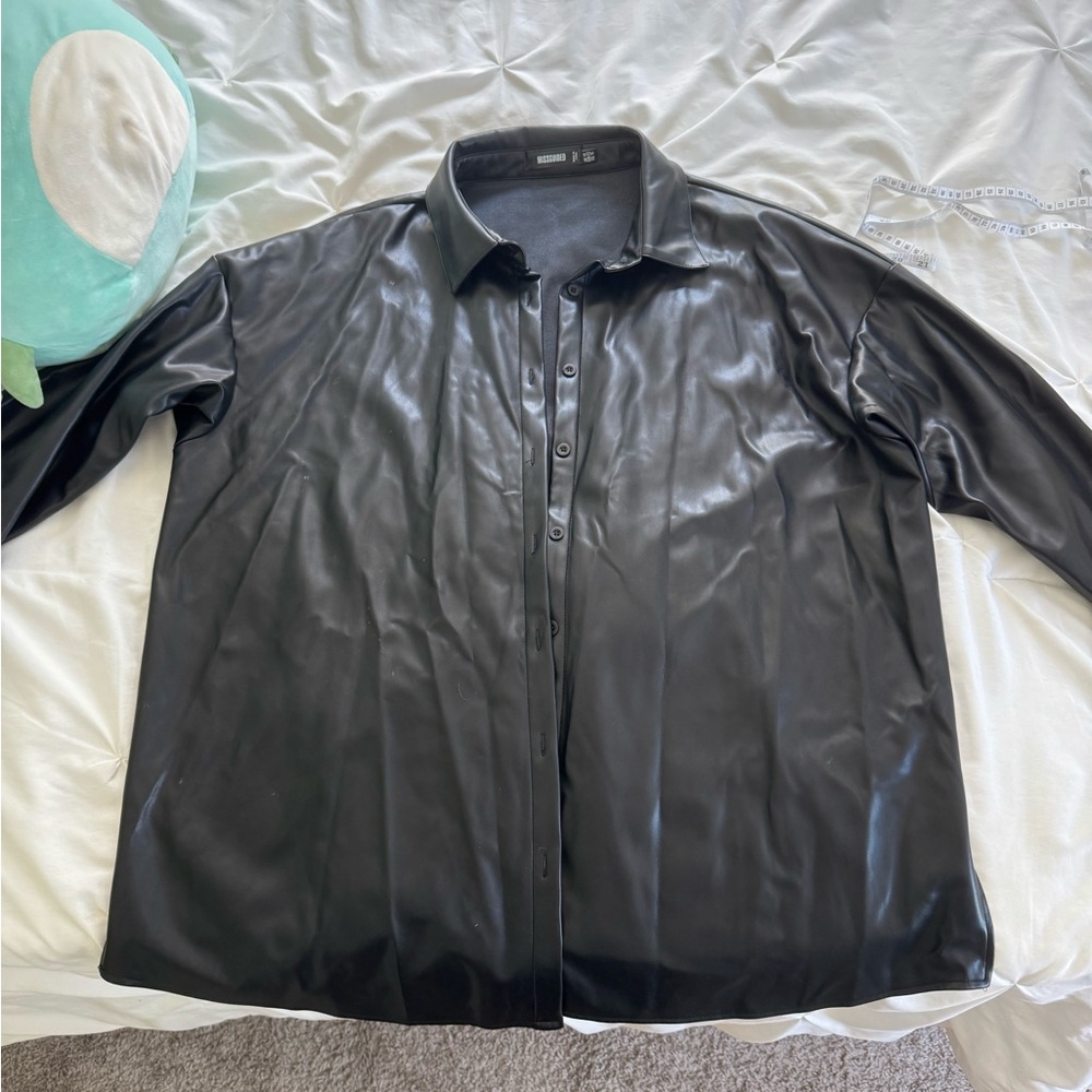Missguided + Black Faux Oversized Leather Jacket